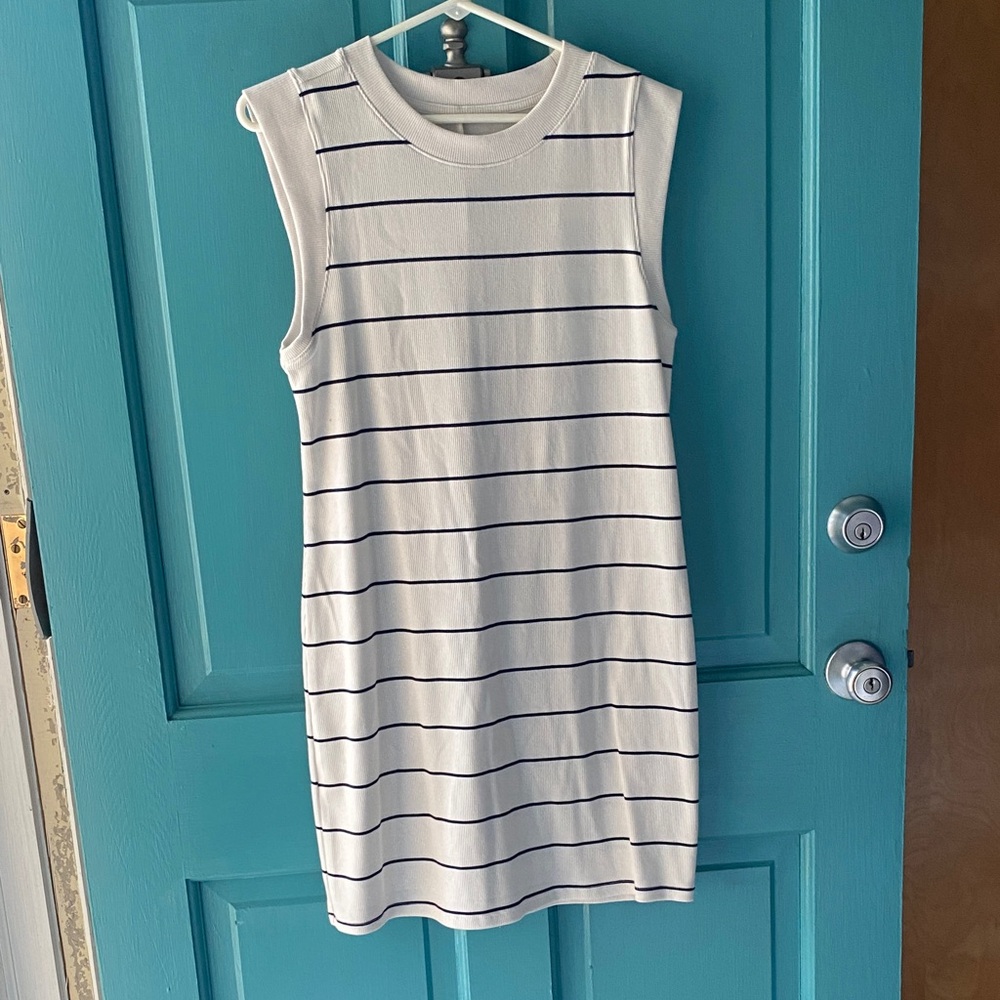 Sleeveless Striped Mini Dress - White/Navy